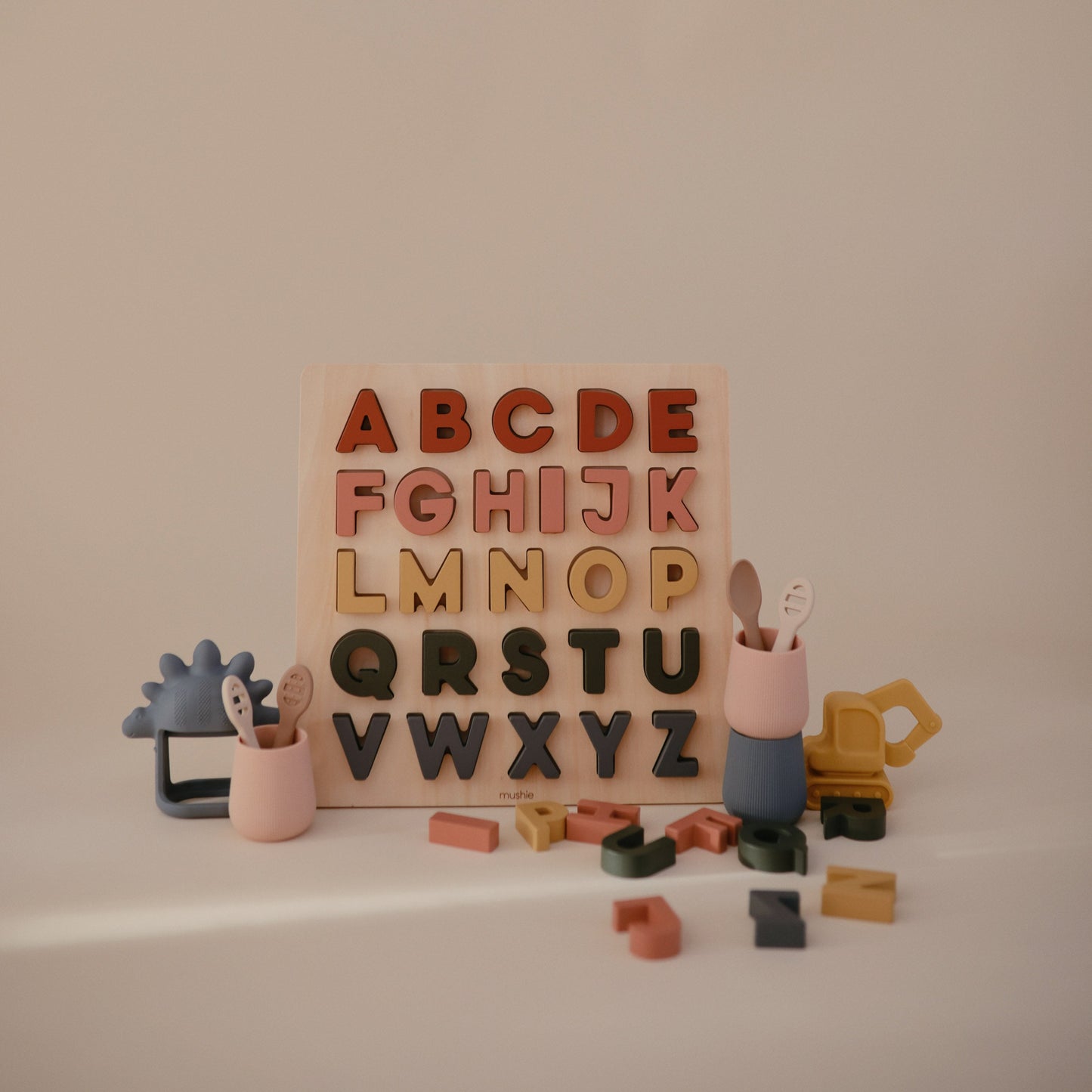 Mushie Wooden Alphabet Puzzle – FSC-Certified ABC Learning & Fine Motor Skills Toy