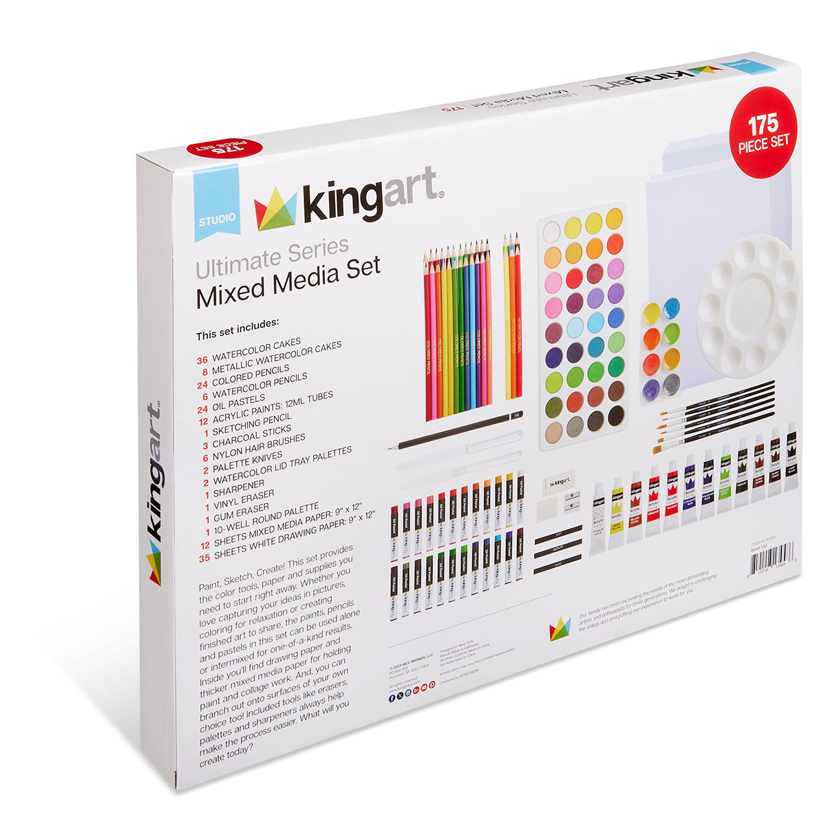KINGART® STUDIO Mixed Media Art Set – 175-Piece Comprehensive Art Kit