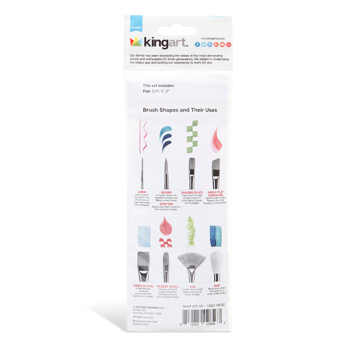 Kingart All-Purpose Large Area Brushes, Set of 3 – Flat Nylon, 3/4”, 1” & 2”