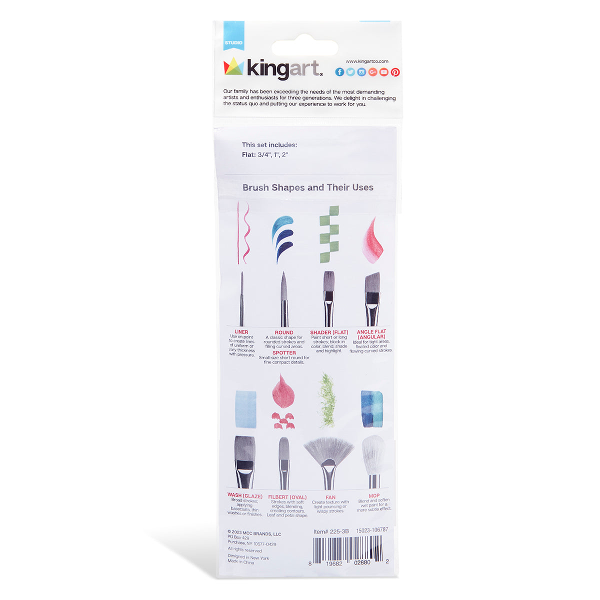 KINGART® Studio Golden Nylon Brush Set - 3 Pieces