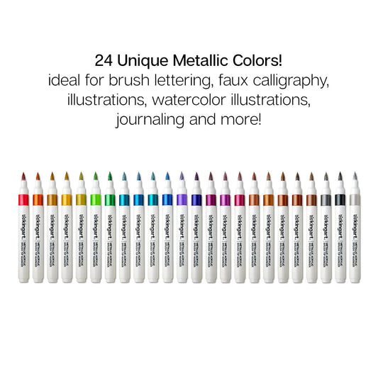 KINGART® Metallic Acrylic Brush Tip Markers – Set of 24 Vibrant Colors
