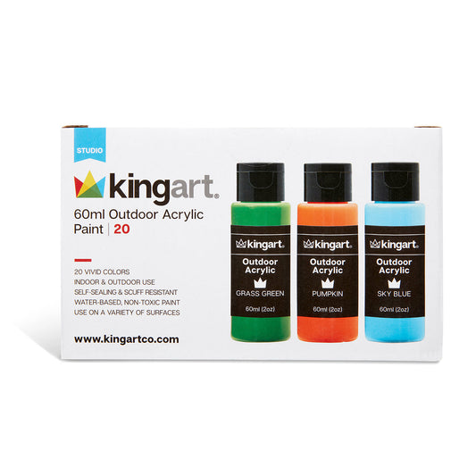 KINGART® Outdoor Acrylic Paint – Multi-Surface Set, 20 x 60ml Bottles