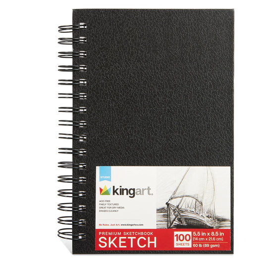 KINGART® Hardcover Spiral Sketchbook, 5.5” x 8.5”, 100 Sheets, Acid-Free Paper