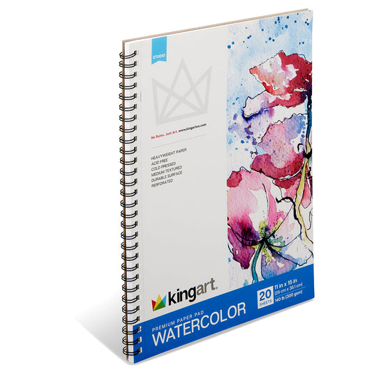 KINGART® Watercolor Paper Pad, Cold Pressed, 11” x 15”, 20 Sheets, Acid-Free & Perforated