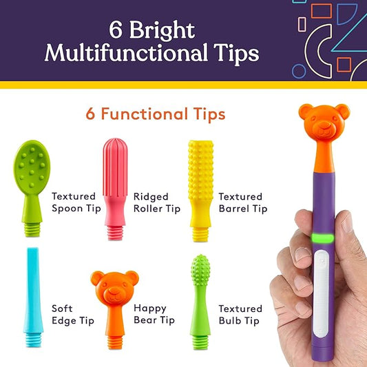 BUZZ BUDDY™ Oral Sensory Stimulation Kit for Kids, Teens, and Adults – 6 Textured Attachments for Jaw Strength, Chewing, and Fidget Relief