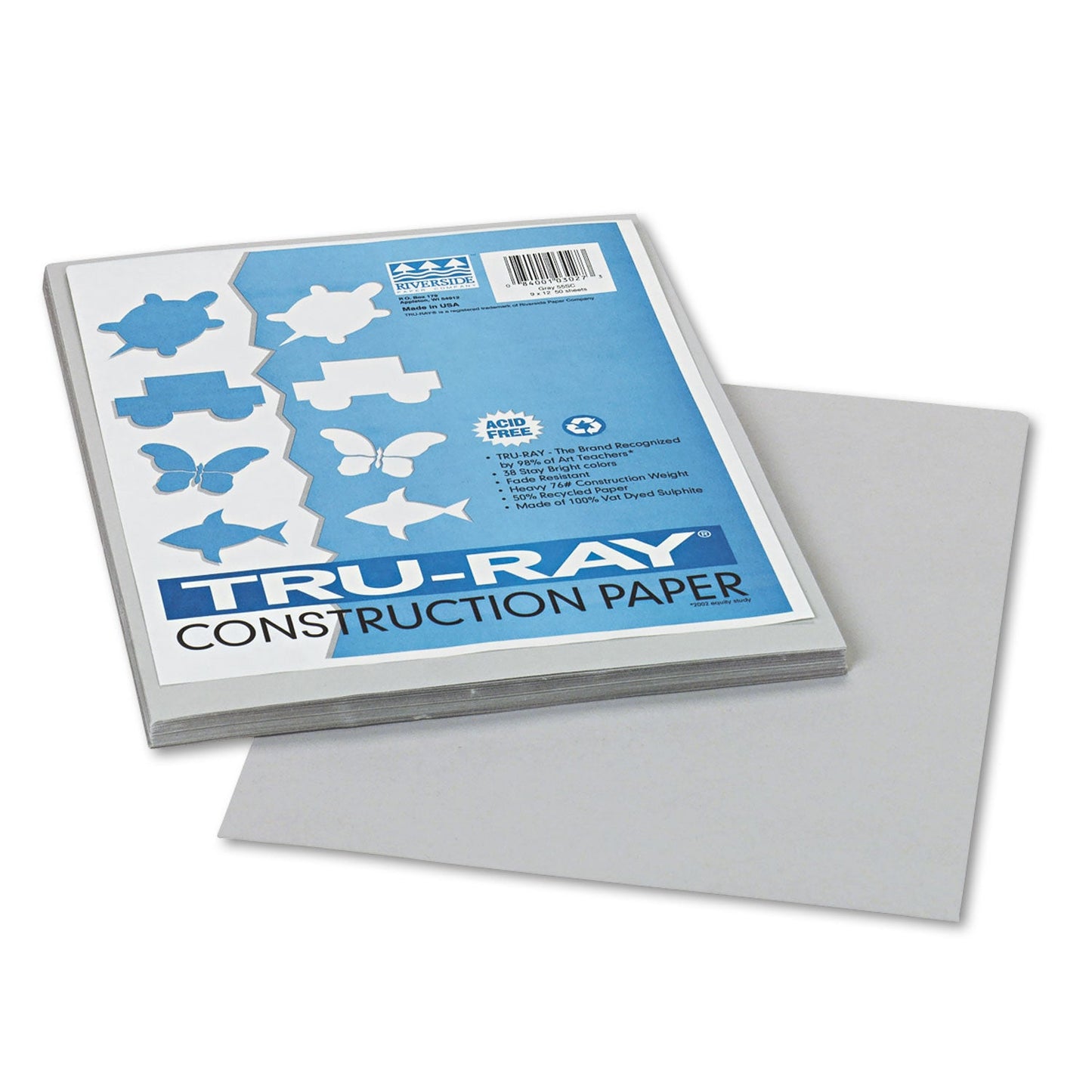 Pacon Tru-Ray Construction Paper – Grey – 50 Sheets Heavyweight 76 lb Craft Paper 9"x12" for School & Creative Projects