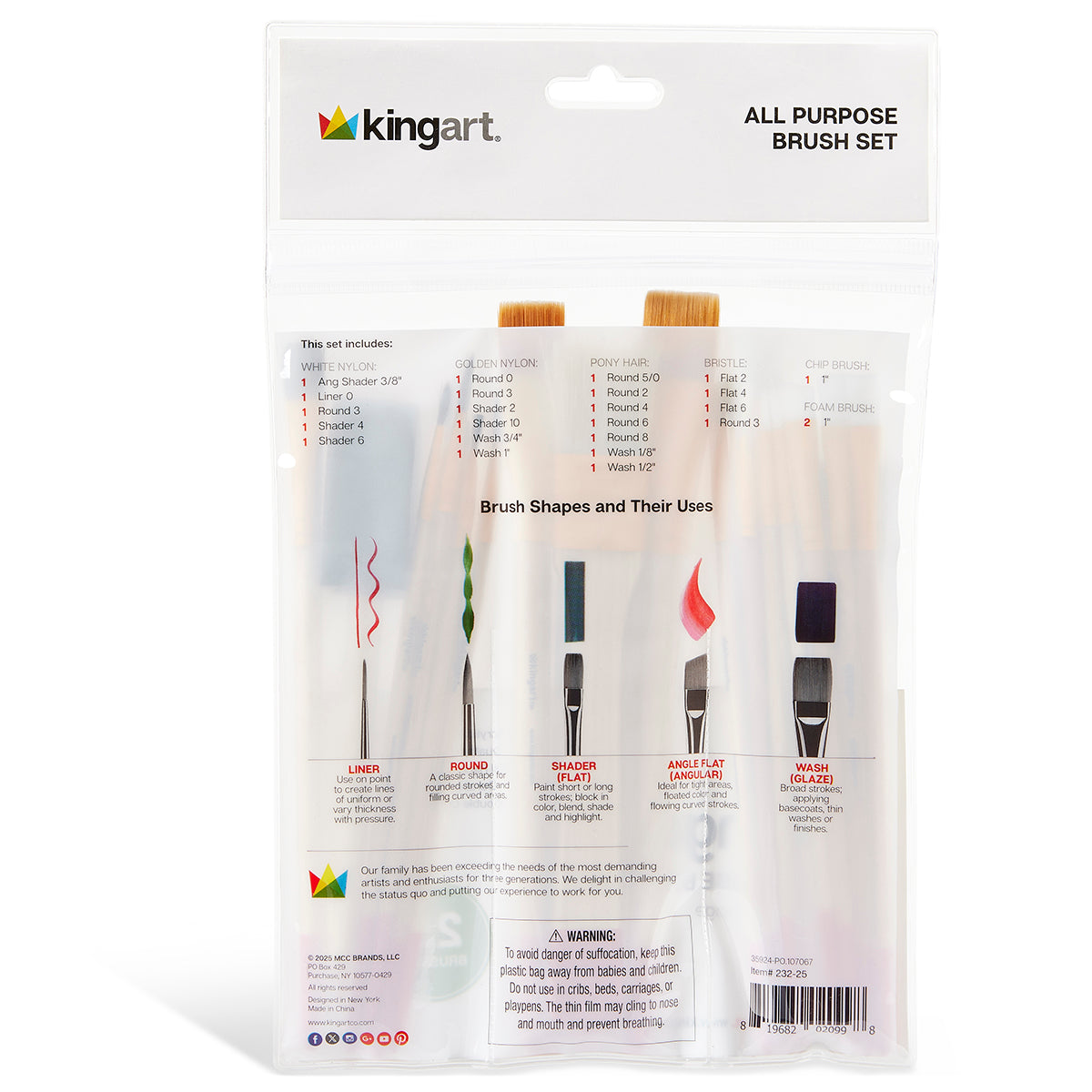 KINGART® Value Brush Pack – Assorted Set of 25 Brushes