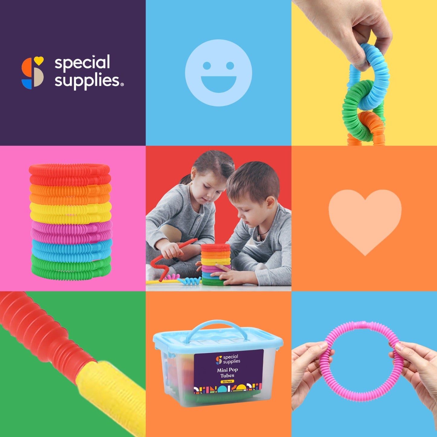 Special Supplies MINI Pull Pop Tubes (30-Pack) – Sensory Fidget Toys – Primary Colors