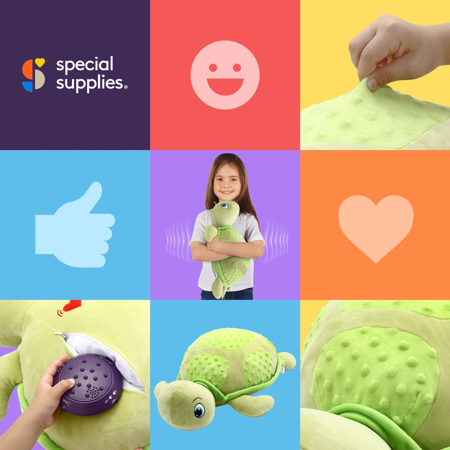 Special Supplies Vibrating Sensory Turtle Pillow with Music and Voice Recording