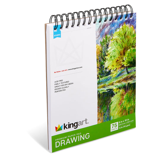 KINGART® Drawing Paper Pad, 8” x 10”, 75 Sheets, 70lb (110gsm), Spiral-Bound, Micro-Perforated