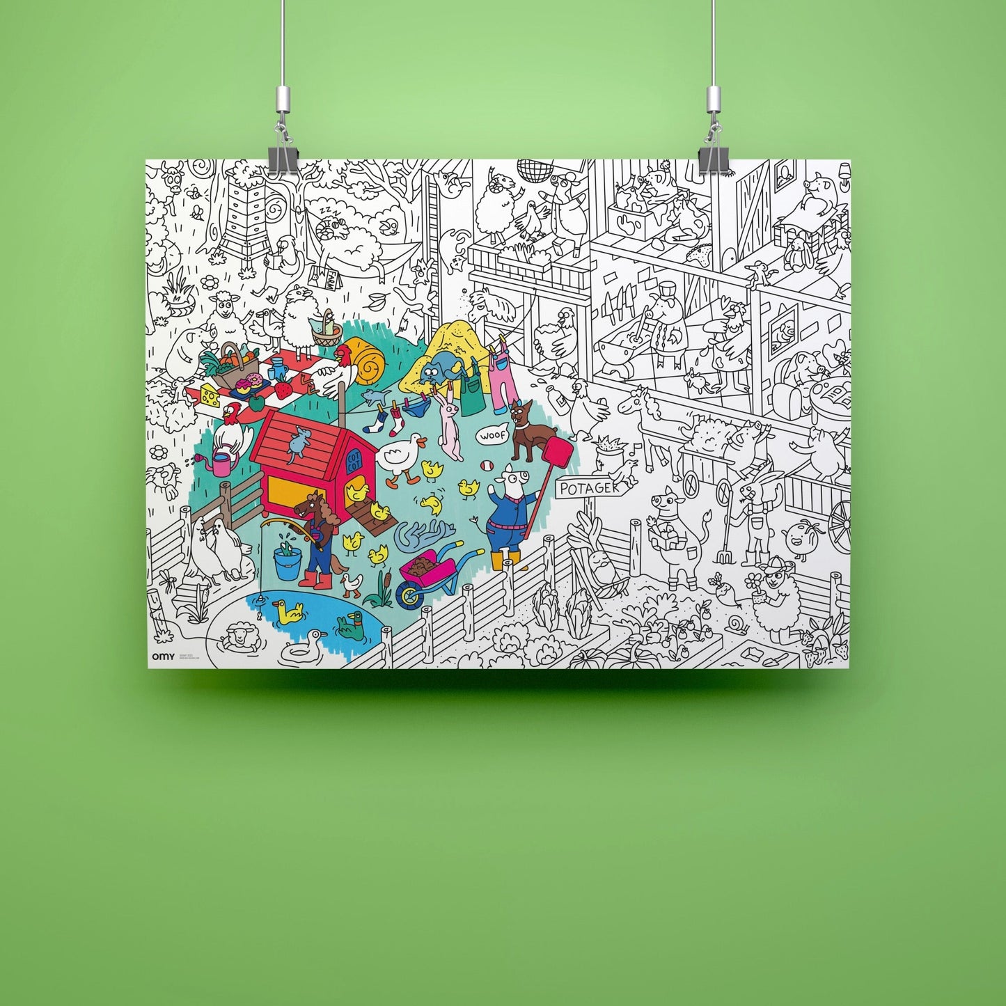 OMY Crazy Farm Giant Coloring Poster – Whimsical Farm Map Art for Big Kids & Creative Play