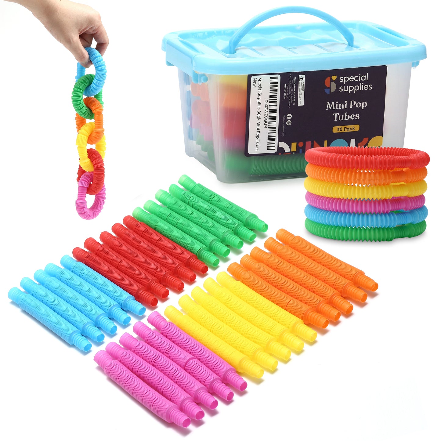 Special Supplies MINI Pull Pop Tubes (30-Pack) – Sensory Fidget Toys – Primary Colors