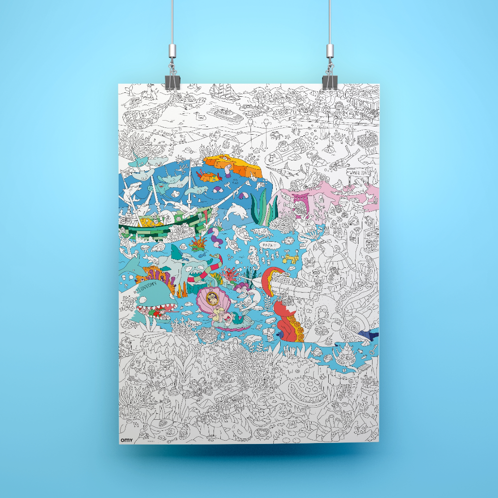 OMY Ocean Giant Coloring Poster – Underwater World Map for Big Kids & Creative Play