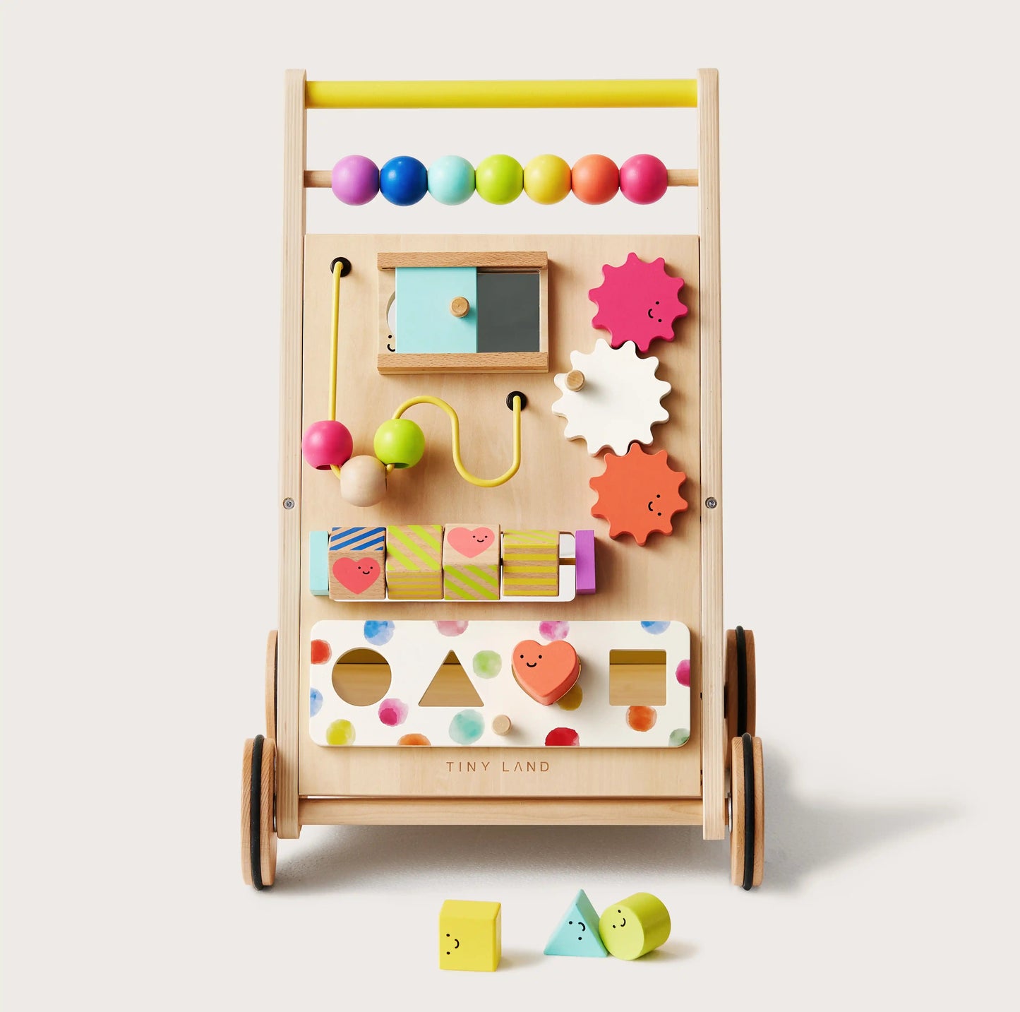 Tiny Land® Premium Rainbow Wooden Baby Walker – Adjustable Push Toy for First Steps & Learning Play