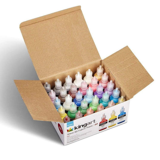 KINGART® Studio 3D Fabric Paint – Set of 30 Colors, 30ml Bottles