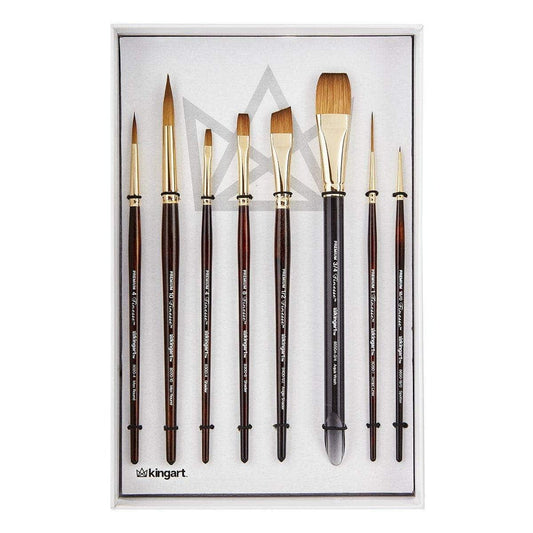 KINGART® Finesse™ Premium Watercolor Artist Brushes – Kolinsky Synthetic Blend, Set of 8