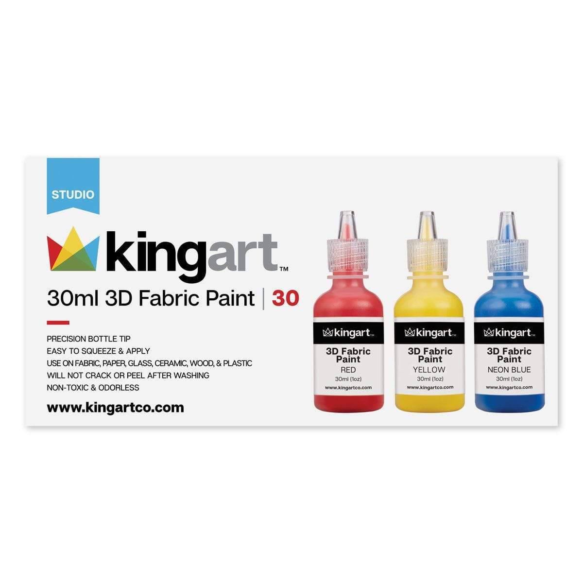 KINGART® Studio 3D Fabric Paint – Set of 30 Colors, 30ml Bottles