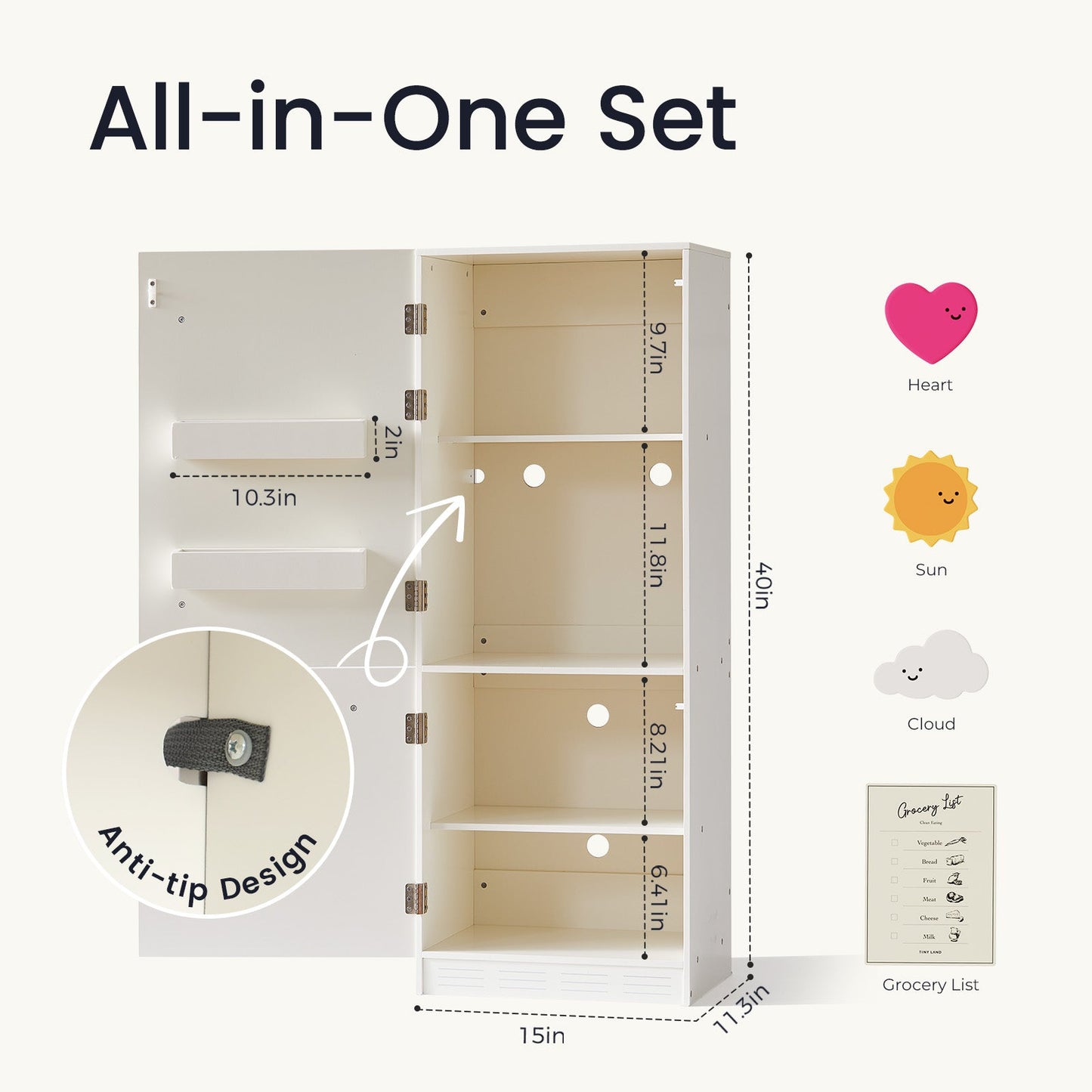 Tiny Land® Kids Wooden Play Fridge with Storage & Magnetic Play – Compatible with Toy Kitchen Sets