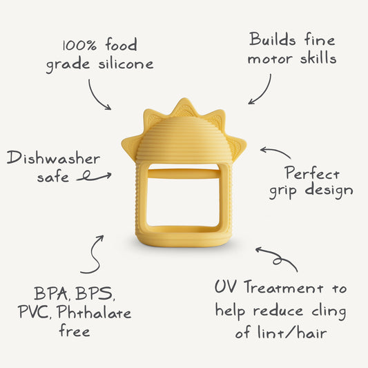 Mushie No-Drop Sun Teether | Soft Silicone Sensory Teething Toy for Babies