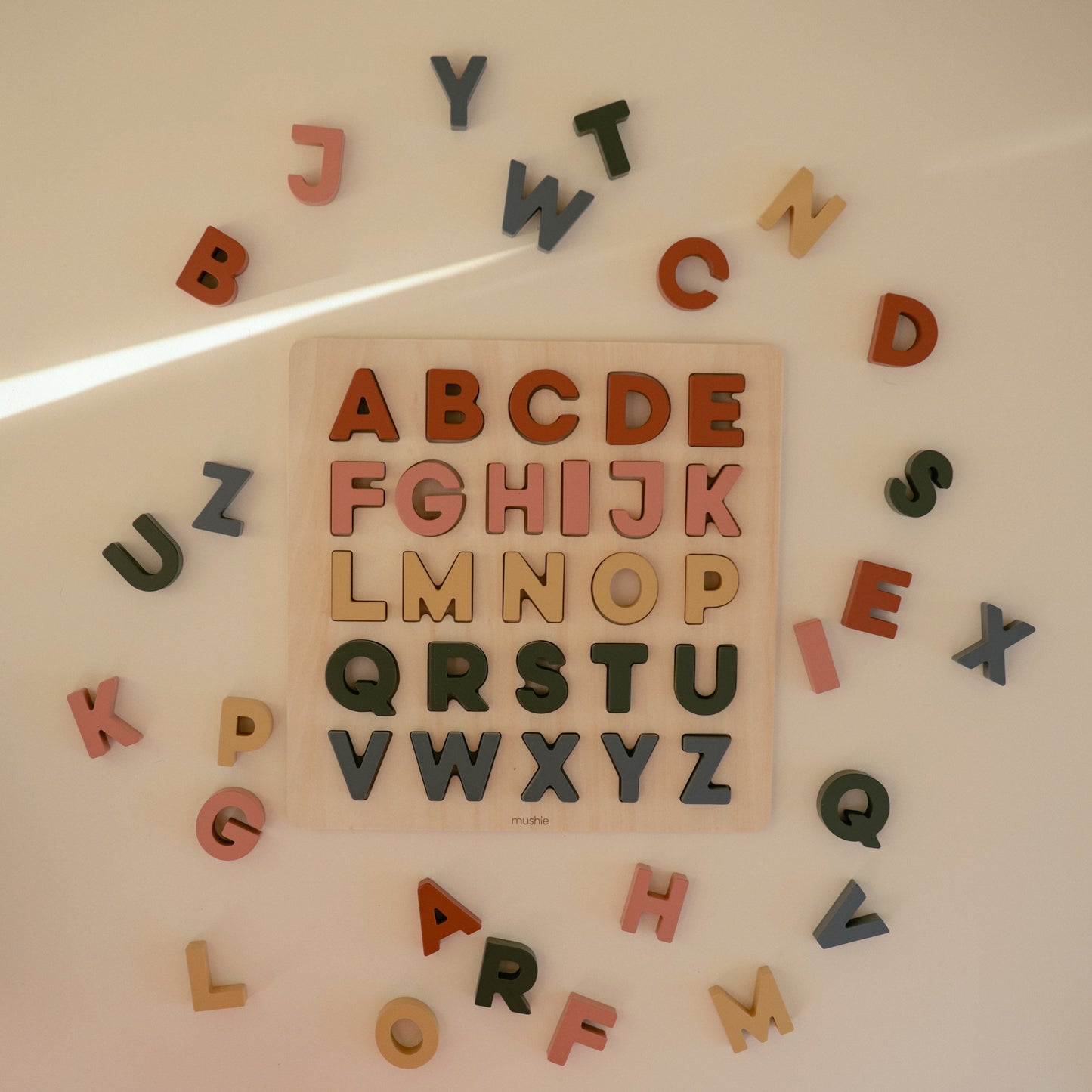 Mushie Wooden Alphabet Puzzle – FSC-Certified ABC Learning & Fine Motor Skills Toy