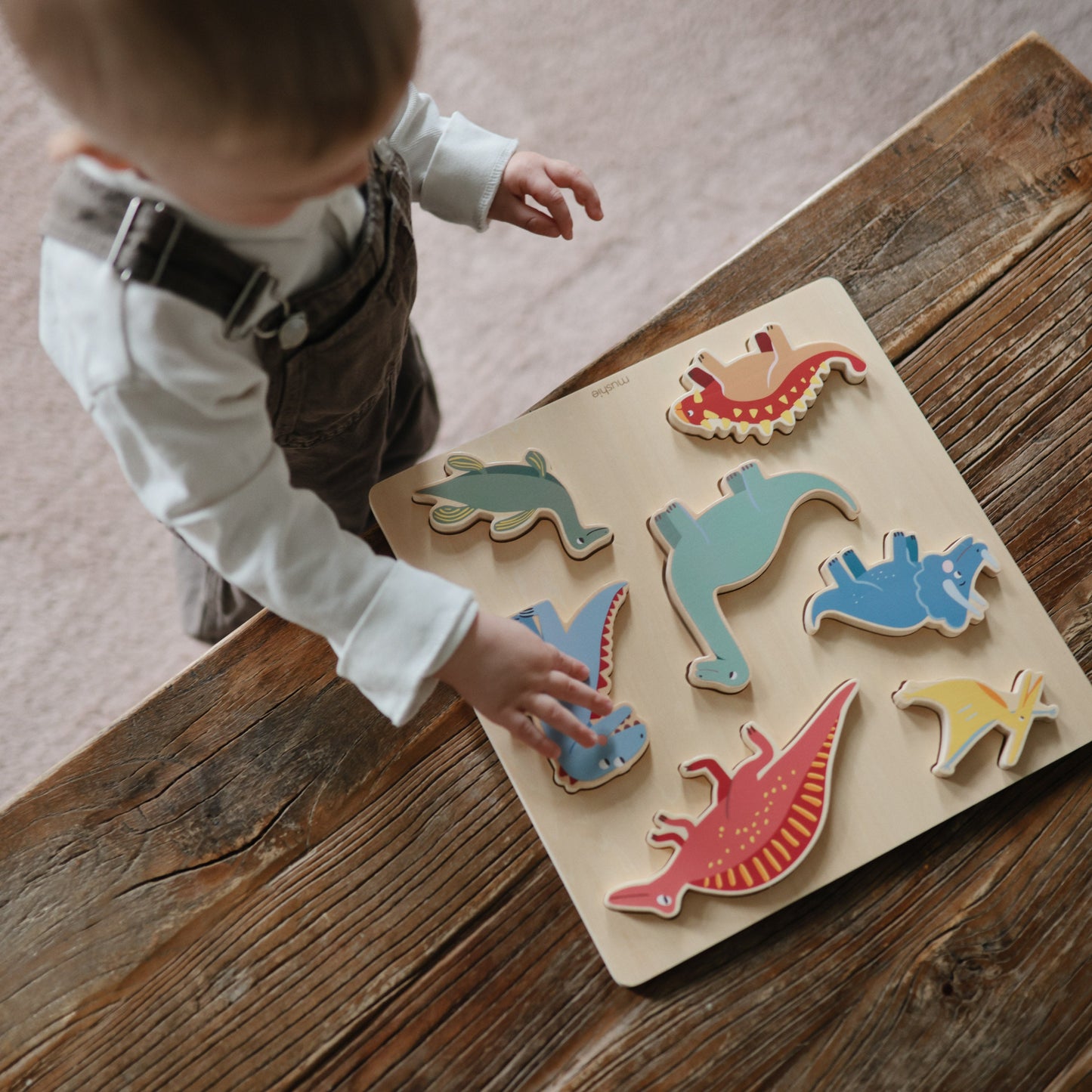 Mushie Wooden Dinosaur Puzzle – FSC-Certified Prehistoric Learning Puzzle for Toddlers