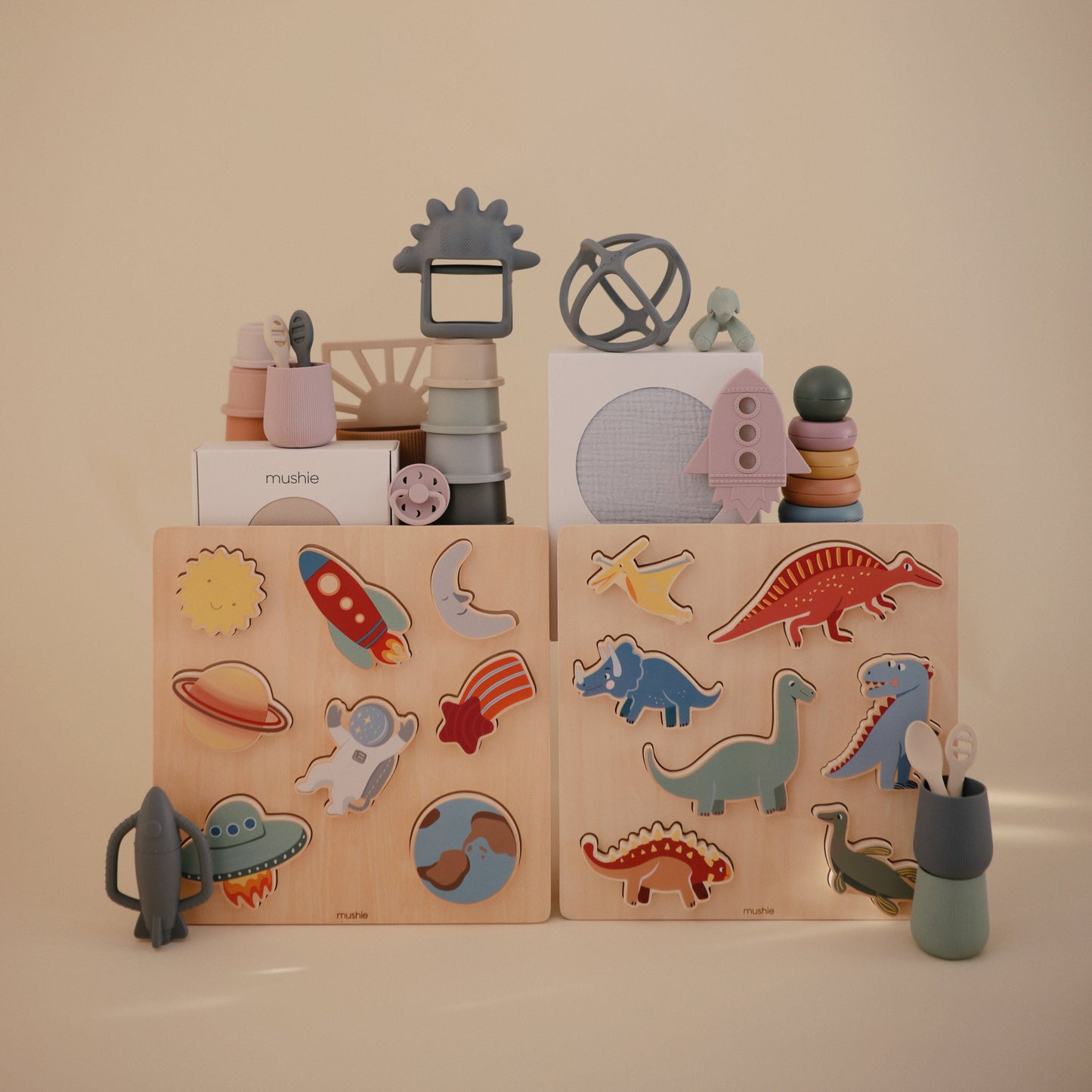 Mushie Wooden Dinosaur Puzzle – FSC-Certified Prehistoric Learning Puzzle for Toddlers