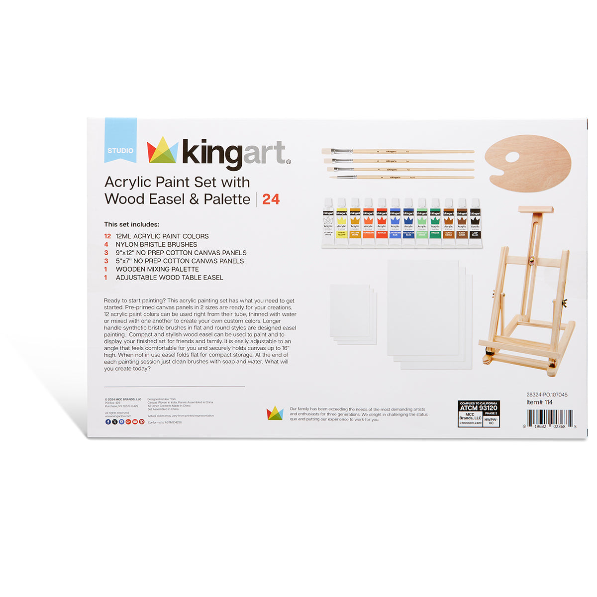 KINGART® Studio Acrylic Painting Set with Table Easel – 24 Piece Set
