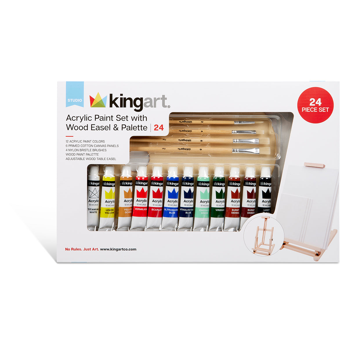 KINGART® Studio Acrylic Painting Set with Table Easel – 24 Piece Set