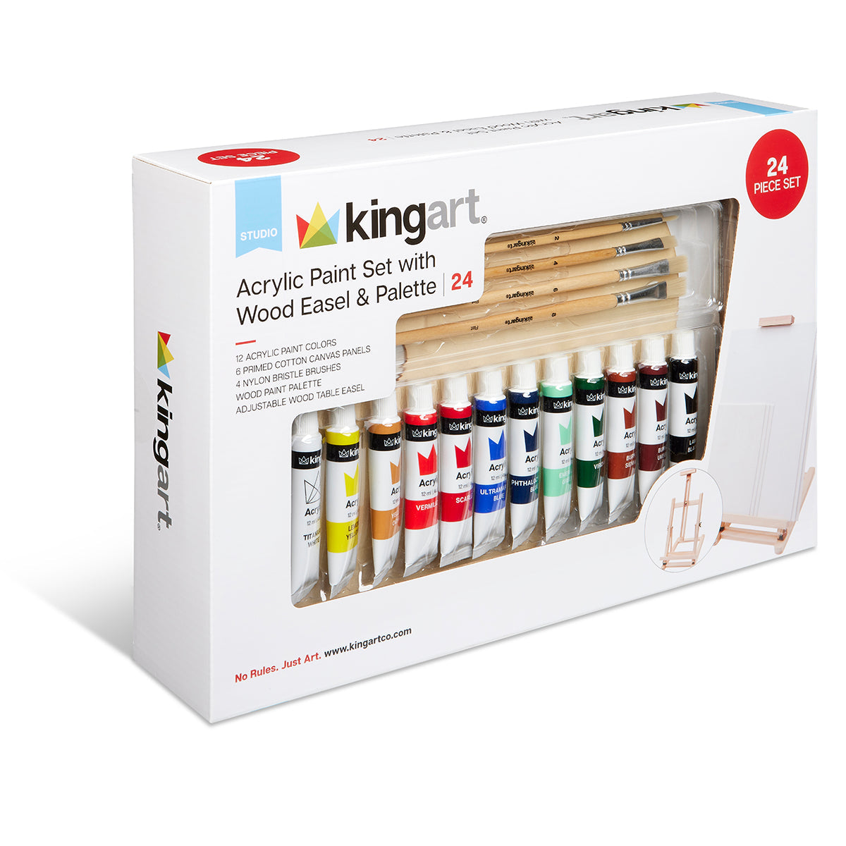 KINGART® Studio Acrylic Painting Set with Table Easel – 24 Piece Set