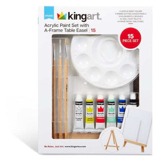 KINGART® Studio Acrylic Painting Set with Tabletop Easel – 15 Piece Set