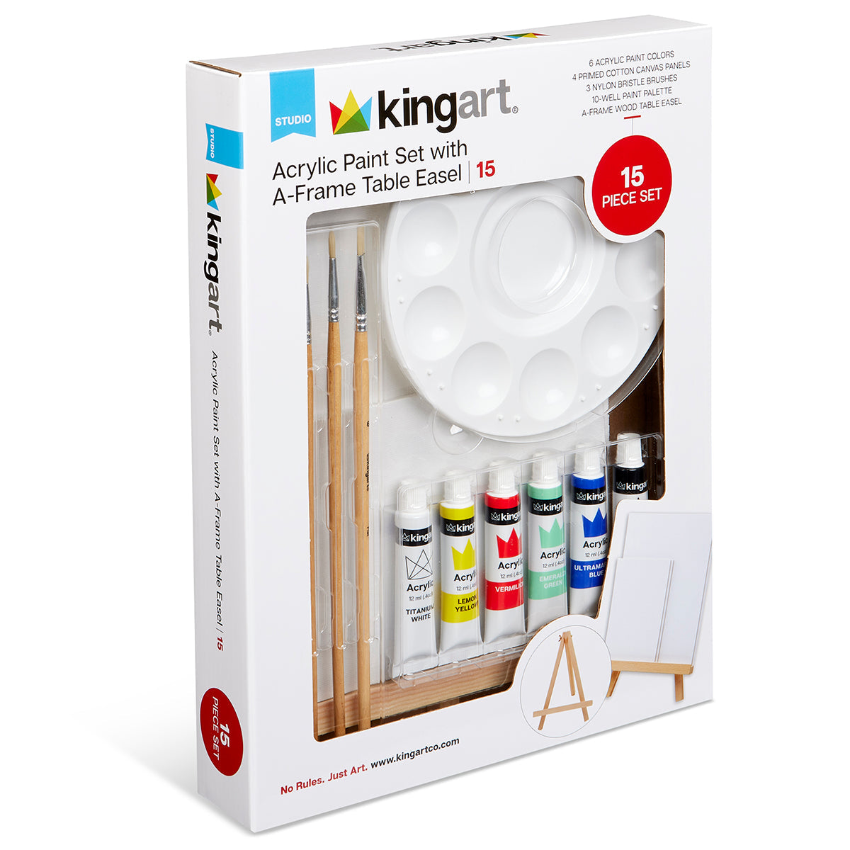 KINGART® Studio Acrylic Painting Set with Tabletop Easel – 15 Piece Set