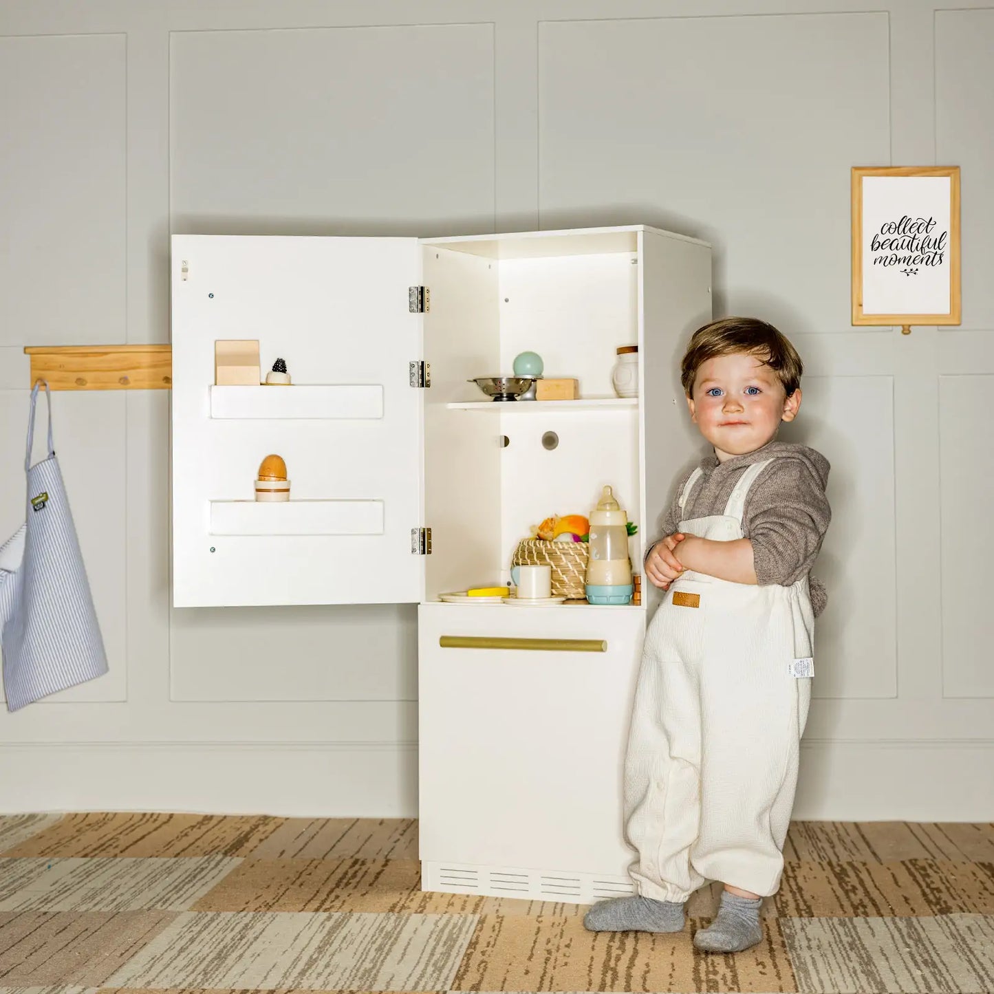 Tiny Land® Kids Wooden Play Fridge with Storage & Magnetic Play – Compatible with Toy Kitchen Sets