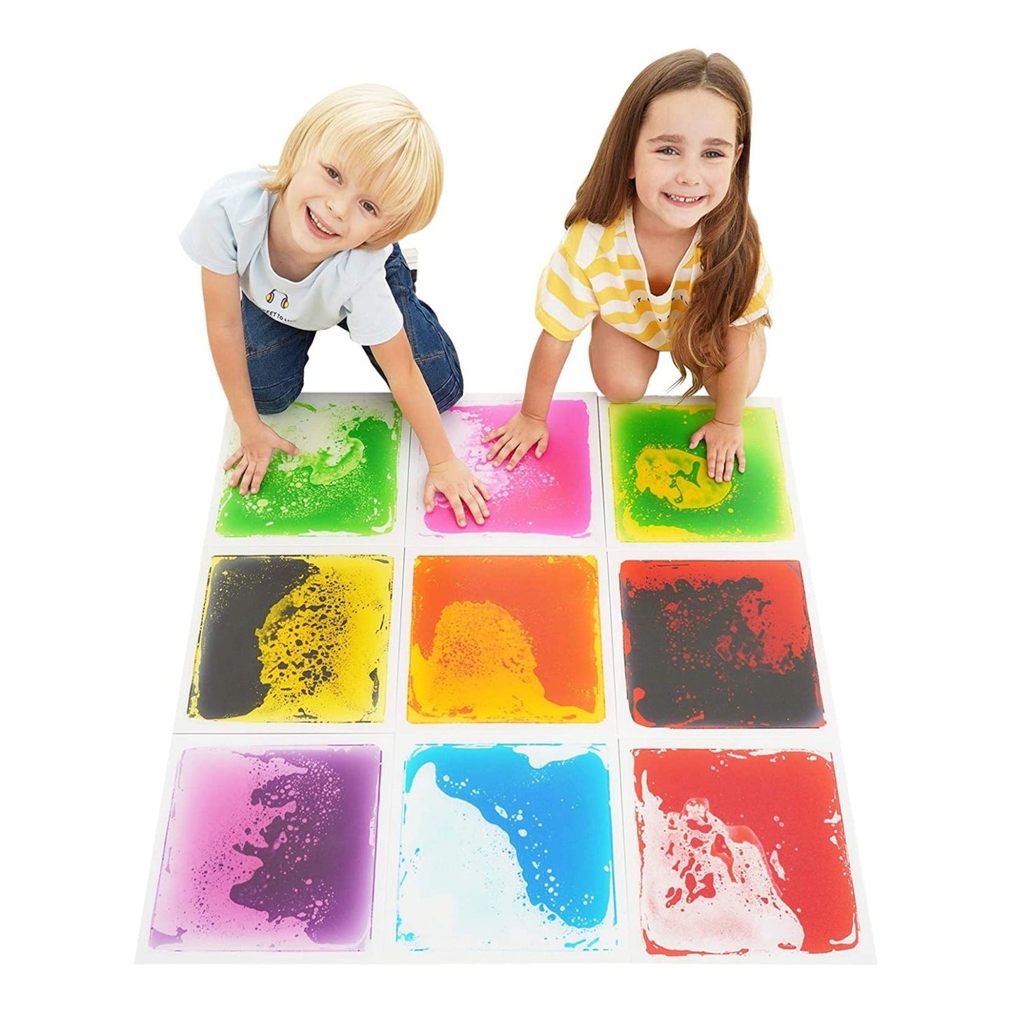 Special Supplies Square Liquid Floor Tiles – 9-Piece Sensory Stepping Tile Set