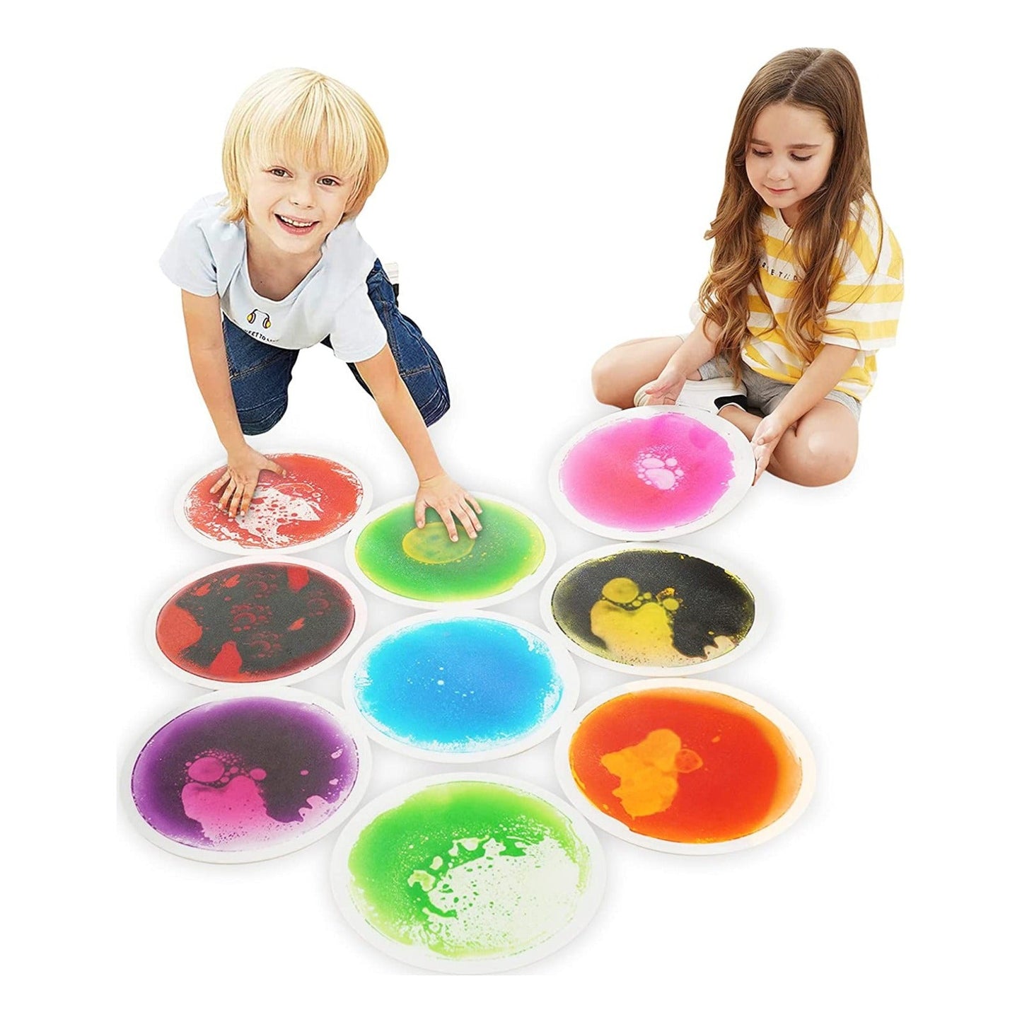 Special Supplies Colorful Liquid Floor Tiles – 9-Piece Sensory Stepping Tile Set