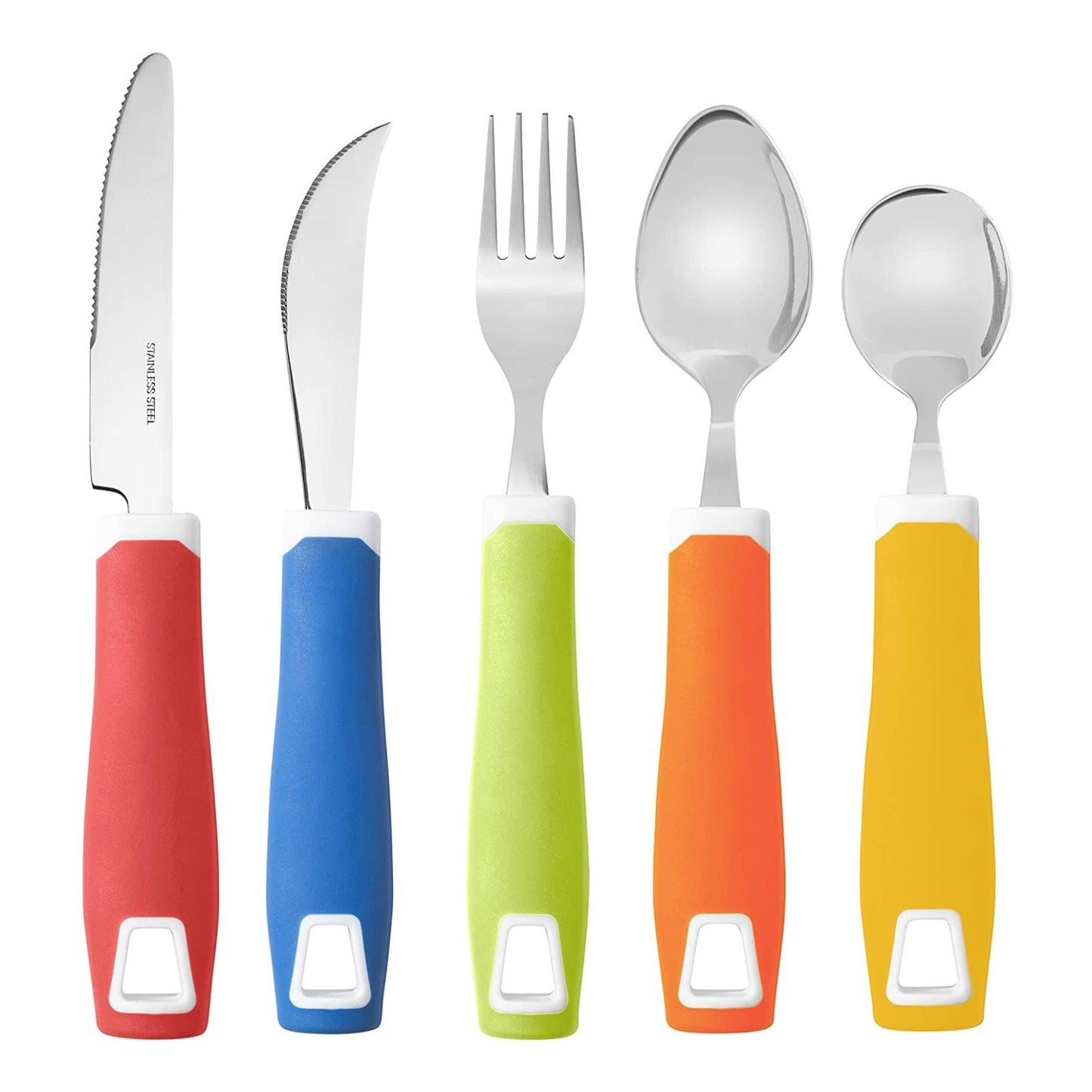 Special Supplies Adaptive Utensils Set (5-Piece) – Non-Slip Wide Grip Silverware for Tremors, Arthritis, Parkinson’s, and Low Hand Strength - Rainbow Colors