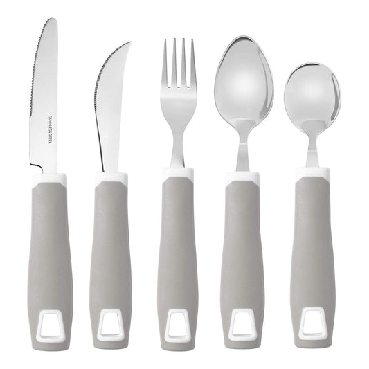 Special Supplies Adaptive Utensils Set (5-Piece) – Non-Slip Wide Grip Silverware for Tremors, Arthritis, Parkinson’s, and Low Hand Strength