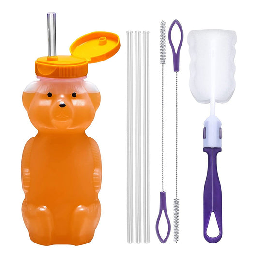Juice Bear Squeezable Drink Cup With Long Straw – Assistive Straw Bottles for Kids & Adults with Special Needs