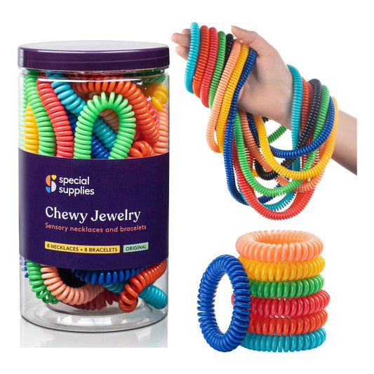 Special Supplies Chewable Sensory Necklace & Bracelet Set (16-Pack) – Safe Oral Fidget Jewelry for Kids with Autism, ADHD, and Anxiety