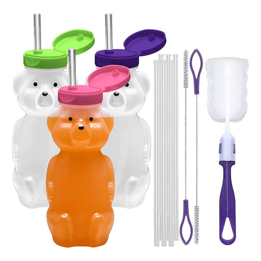 Juice Bear Squeezable Drink Cups (3-Pack) – Assistive Straw Bottles for Kids & Adults with Special Needs