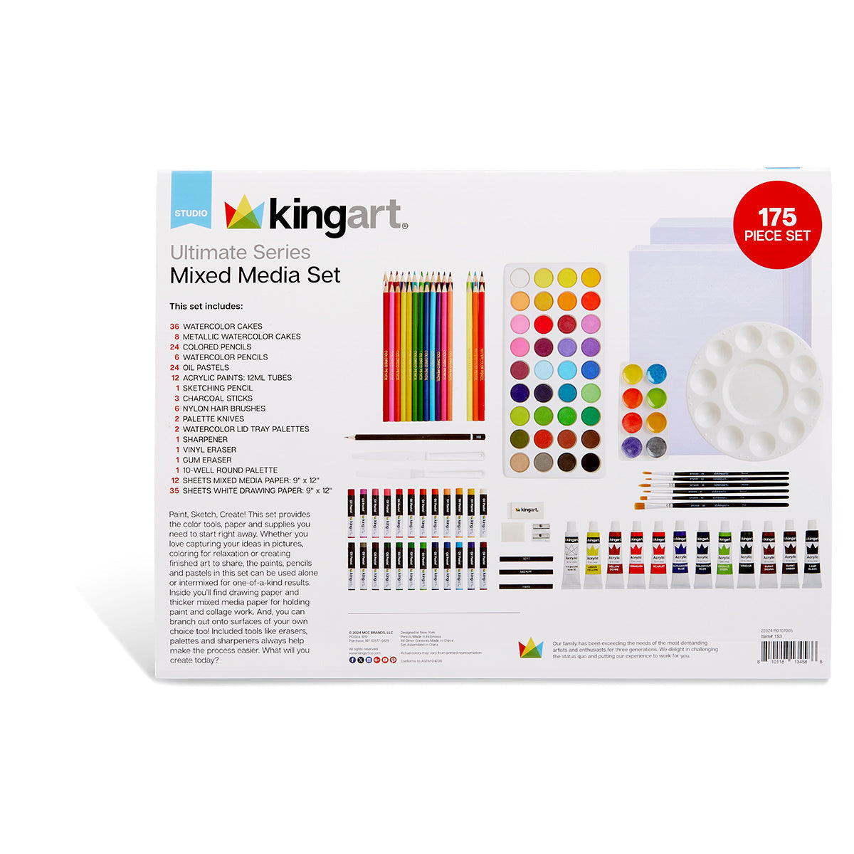 KINGART® STUDIO Mixed Media Art Set – 175-Piece Comprehensive Art Kit