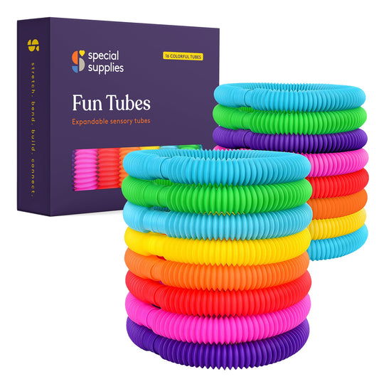 Special Supplies Pull Fun Tubes (16-Pack) – Stretch, Bend, and Connect Sensory Toys for Kids