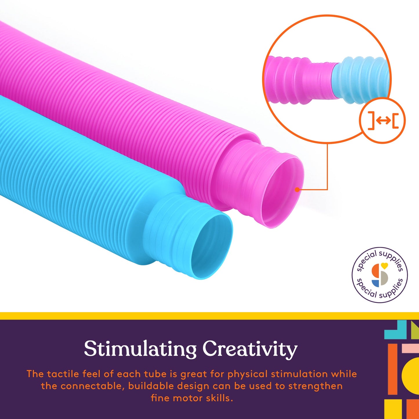 Special Supplies Pull Fun Tubes (16-Pack) – Stretch, Bend, and Connect Sensory Toys for Kids