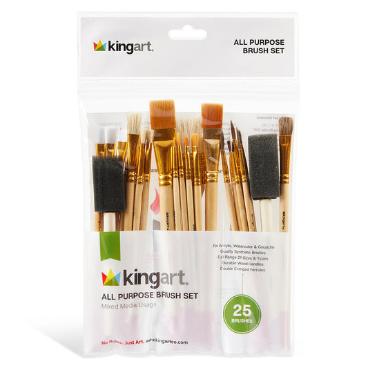 KINGART® Value Brush Pack – Assorted Set of 25 Brushes