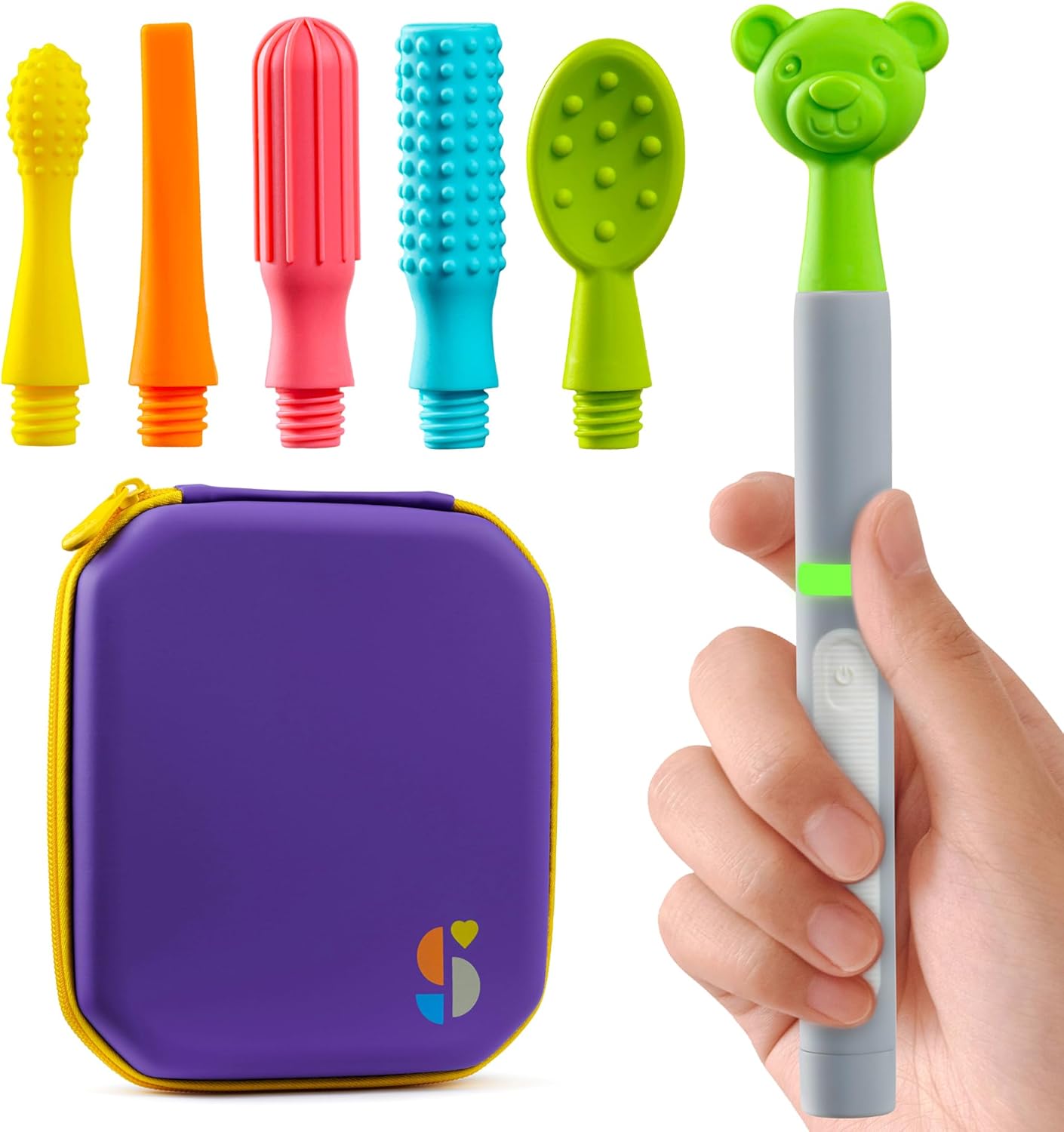 BUZZ BUDDY™ Oral Sensory Stimulation Kit for Kids, Teens, and Adults – 6 Textured Attachments for Jaw Strength, Chewing, and Fidget Relief