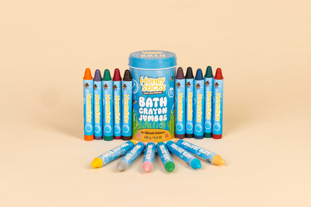 Honeysticks Bath Crayon Jumbos – 16 Natural Beeswax & Soy Wax Colors for Creative Bathtime Fun
