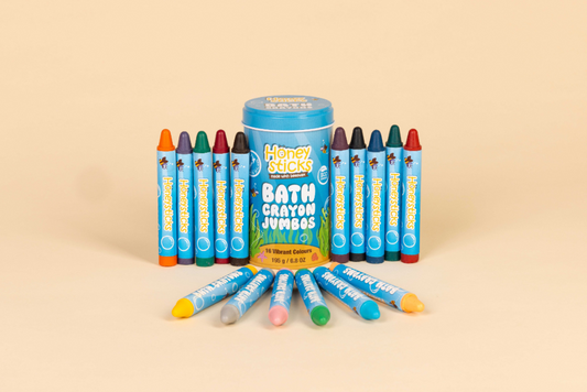 Honeysticks Bath Crayon Jumbos – 16 Natural Beeswax & Soy Wax Colors for Creative Bathtime Fun