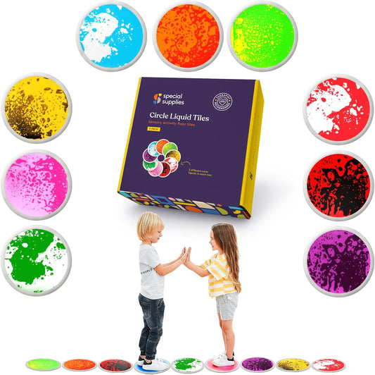 Special Supplies Colorful Liquid Floor Tiles – 9-Piece Sensory Stepping Tile Set