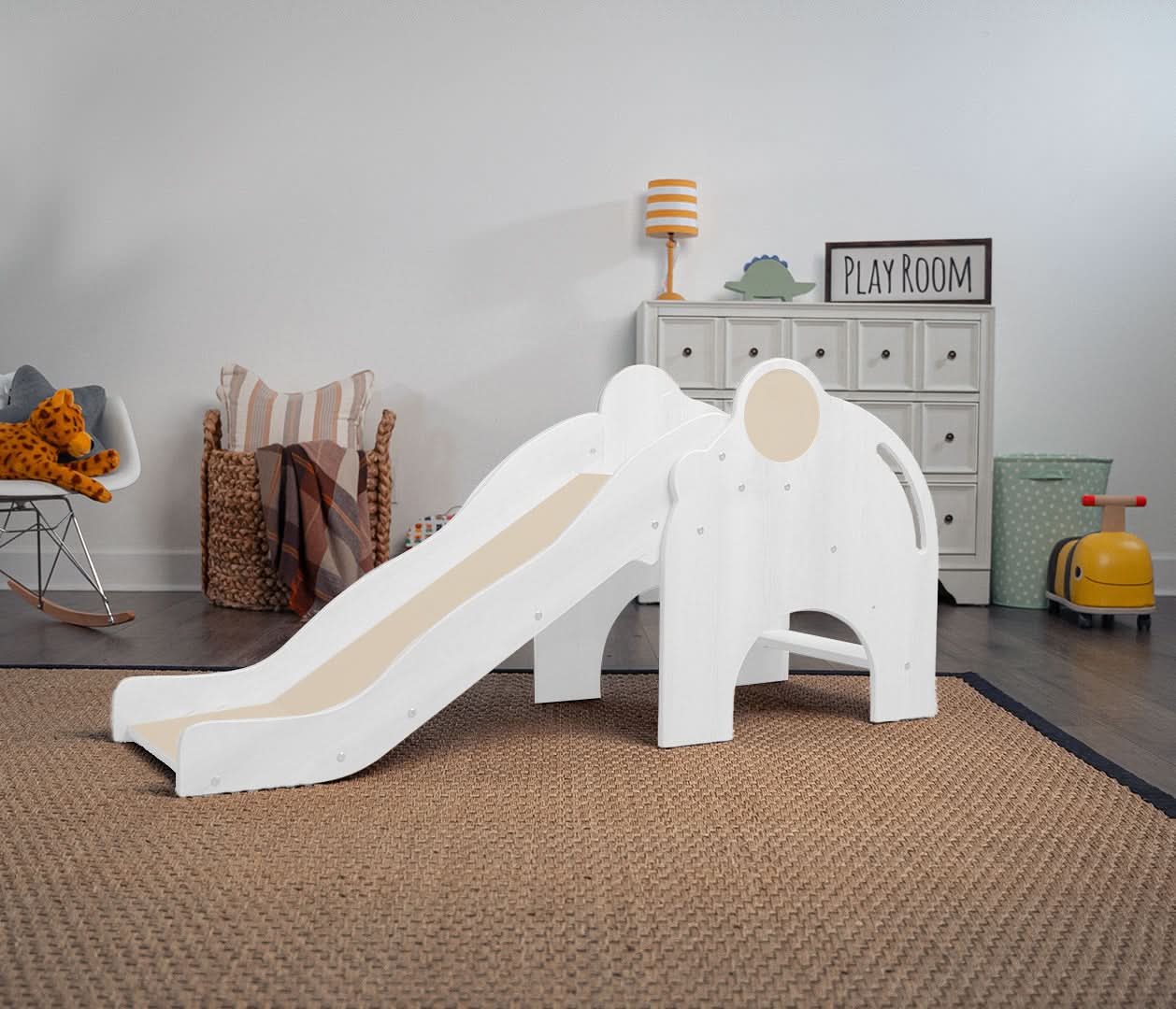 Avenlur Nima Elephant Slide – Wooden Toddler Slide for Indoor & Outdoor Play | Montessori-Inspired, Safe, Non-Toxic, and Stylish Design