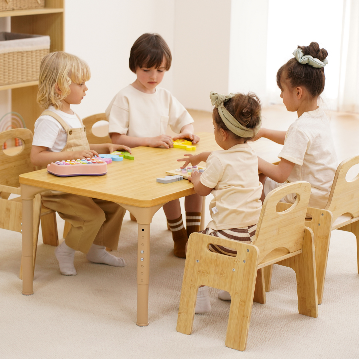Avenlur Adrian Multi-Height Adjustable Table & Chairs Set – Montessori-Inspired Wooden Furniture for Toddlers and Kids