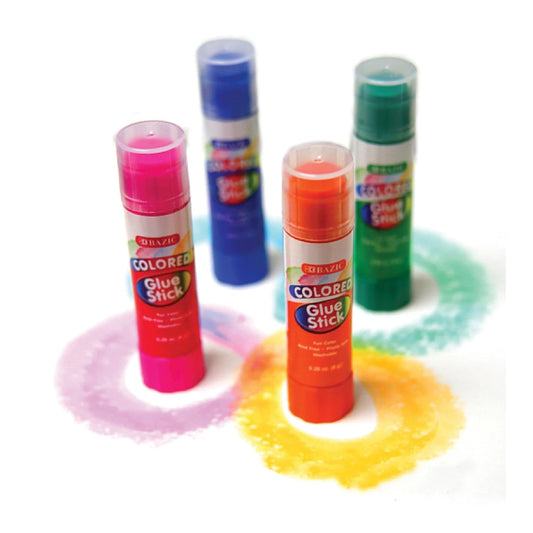 Bazic Washable Colored Glue Sticks 4-Pack – Non-Toxic, Acid-Free, Twist-Up Applicator for Kids’ Crafts and School Projects